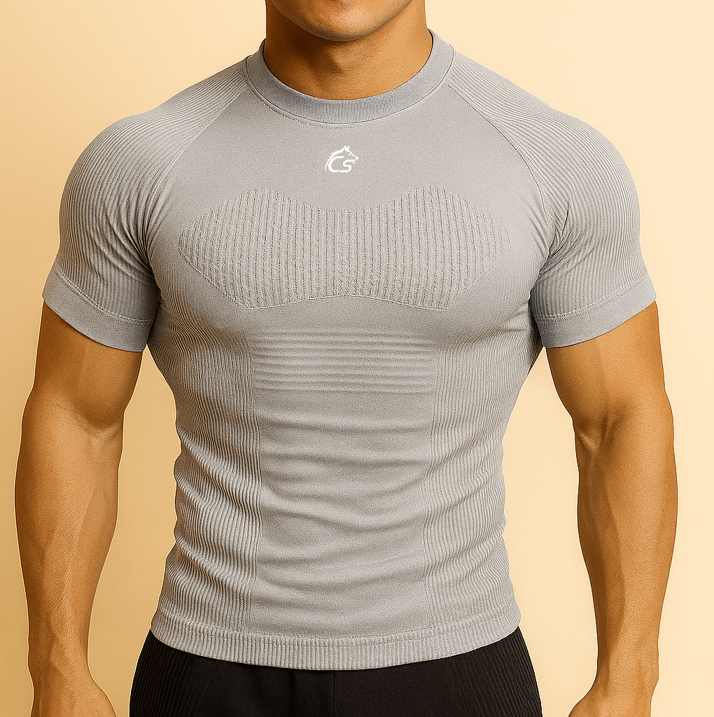 T-shirt de compression gris logo blanc